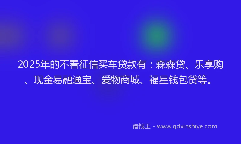2025年的不看征信买车贷款有：森森贷、乐享购、现金易融通宝、爱物商城、福星钱包贷等。