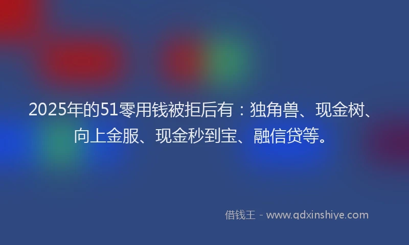 2025年的51零用钱被拒后有：独角兽、现金树、向上金服、现金秒到宝、融信贷等。