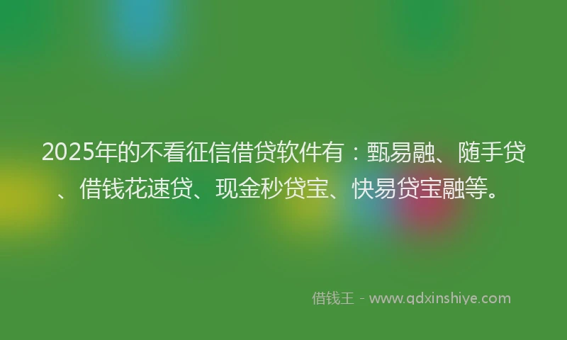 2025年的不看征信借贷软件有：甄易融、随手贷、借钱花速贷、现金秒贷宝、快易贷宝融等。