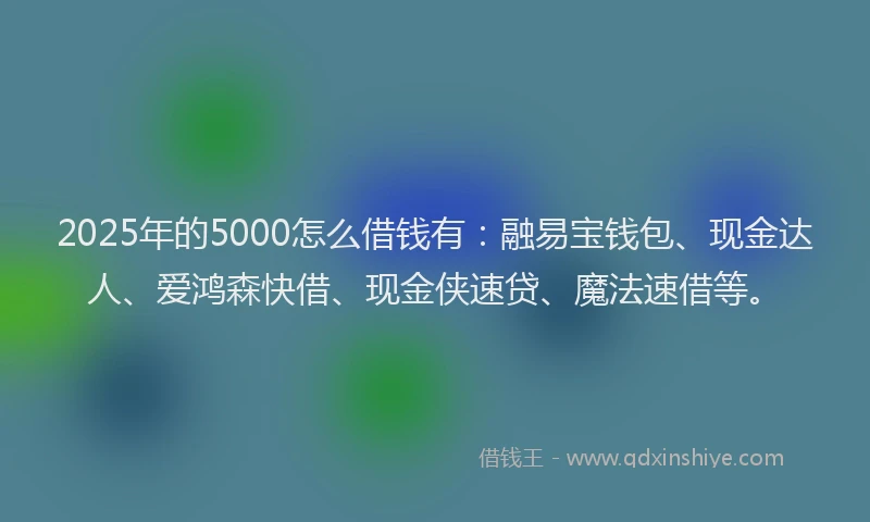 2025年的5000怎么借钱有：融易宝钱包、现金达人、爱鸿森快借、现金侠速贷、魔法速借等。