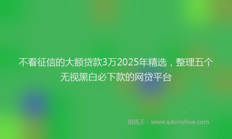 不看征信的大额贷款3万2025年精选，整理五个无视黑白必下款的网贷平台
