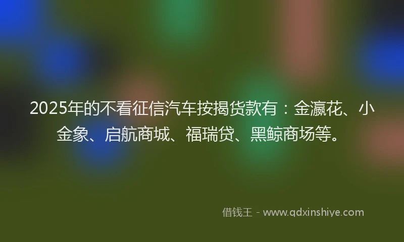 2025年的不看征信汽车按揭货款有：金瀛花、小金象、启航商城、福瑞贷、黑鲸商场等。