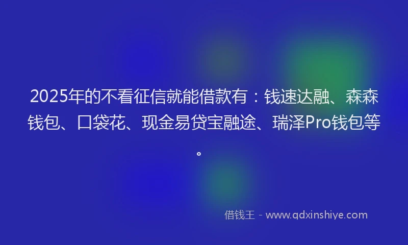 2025年的不看征信就能借款有：钱速达融、森森钱包、口袋花、现金易贷宝融途、瑞泽Pro钱包等。