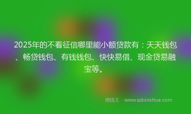 2025年的不看征信哪里能小额贷款有：天天钱包、畅贷钱包、有钱钱包、快快易借、现金贷易融宝等。