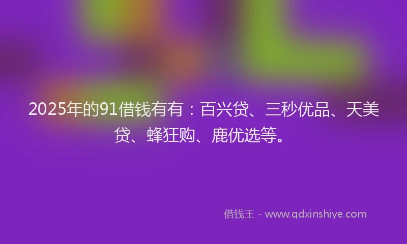 2025年的91借钱有有：百兴贷、三秒优品、天美贷、蜂狂购、鹿优选等。