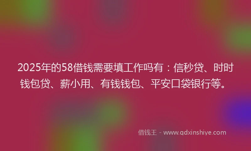 2025年的58借钱需要填工作吗有：信秒贷、时时钱包贷、薪小用、有钱钱包、平安口袋银行等。