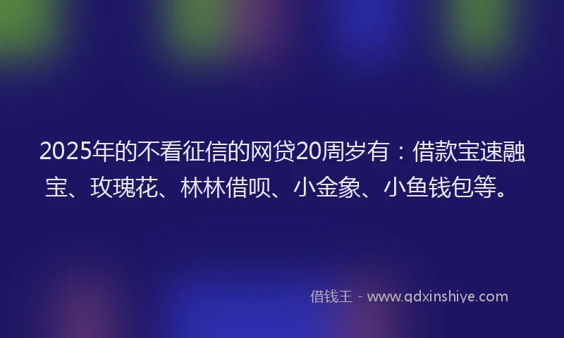 2025年的不看征信的网贷20周岁有：借款宝速融宝、玫瑰花、林林借呗、小金象、小鱼钱包等。