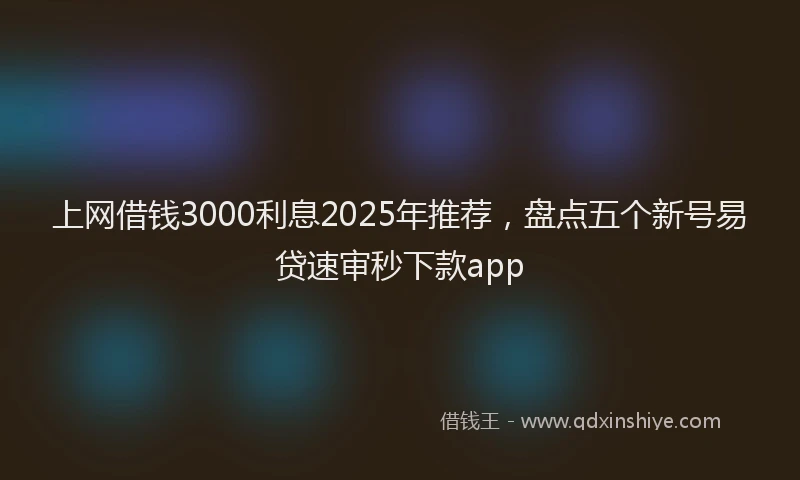 上网借钱3000利息2025年推荐，盘点五个新号易贷速审秒下款app