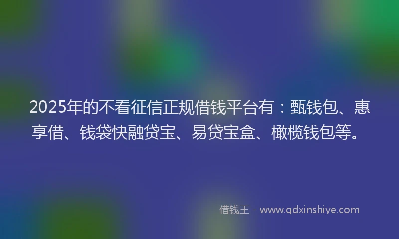 2025年的不看征信正规借钱平台有：甄钱包、惠享借、钱袋快融贷宝、易贷宝盒、橄榄钱包等。