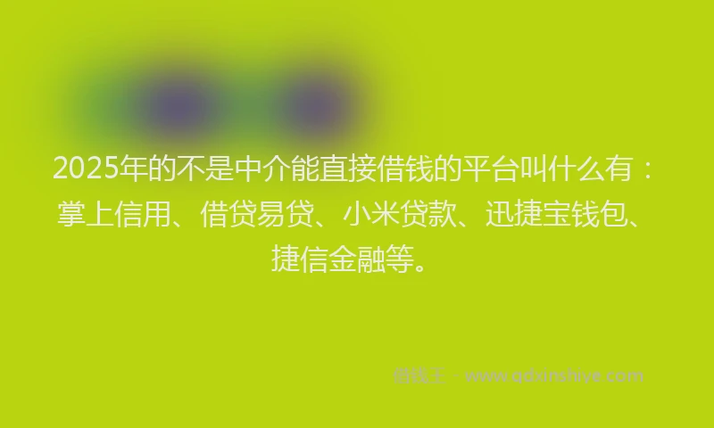 2025年的不是中介能直接借钱的平台叫什么有：掌上信用、借贷易贷、小米贷款、迅捷宝钱包、捷信金融等。