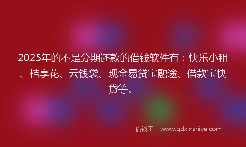 2025年的不是分期还款的借钱软件有：快乐小租、桔享花、云钱袋、现金易贷宝融途、借款宝快贷等。
