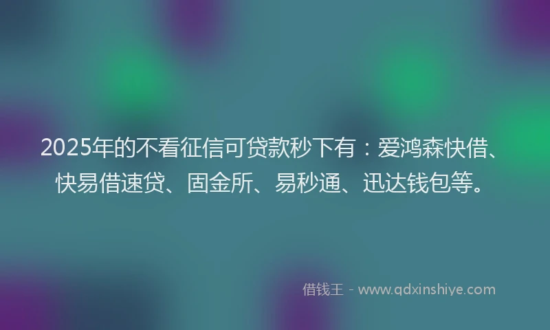 2025年的不看征信可贷款秒下有：爱鸿森快借、快易借速贷、固金所、易秒通、迅达钱包等。
