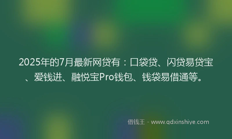 2025年的7月最新网贷有：口袋贷、闪贷易贷宝、爱钱进、融悦宝Pro钱包、钱袋易借通等。