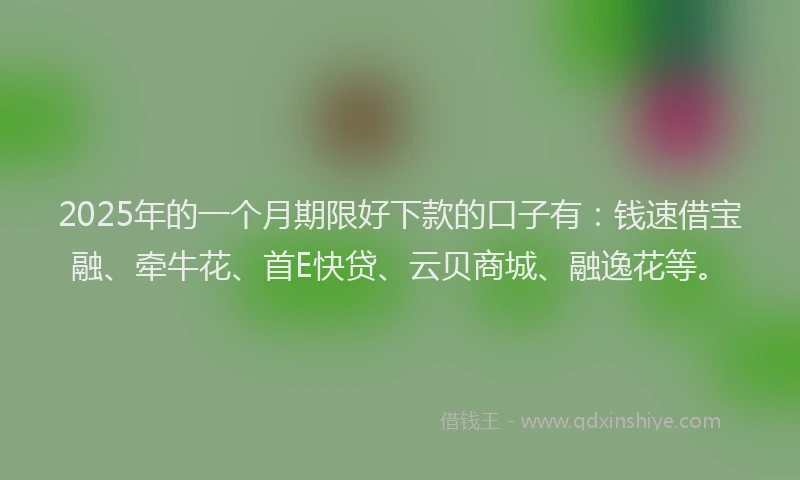 2025年的一个月期限好下款的口子有：钱速借宝融、牵牛花、首E快贷、云贝商城、融逸花等。
