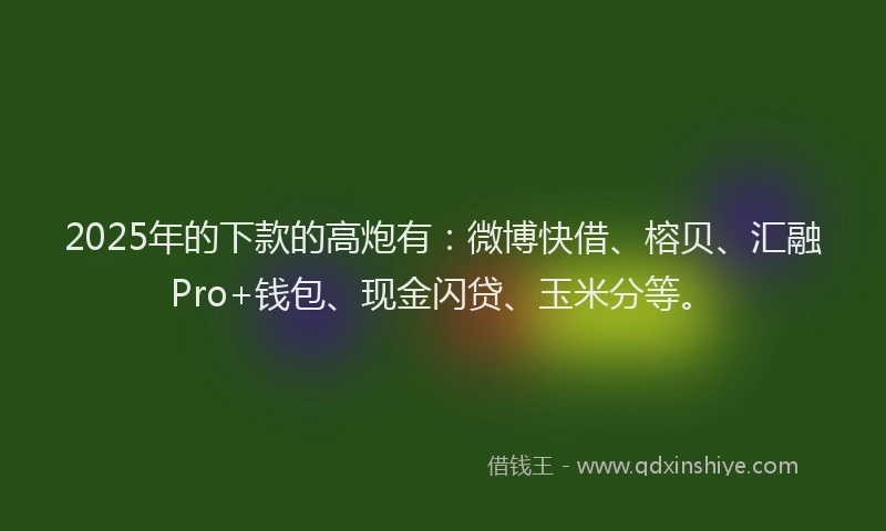 2025年的下款的高炮有：微博快借、榕贝、汇融Pro+钱包、现金闪贷、玉米分等。