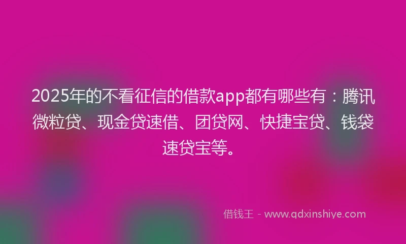 2025年的不看征信的借款app都有哪些有：腾讯微粒贷、现金贷速借、团贷网、快捷宝贷、钱袋速贷宝等。
