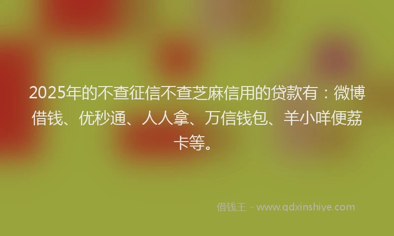 2025年的不查征信不查芝麻信用的贷款有：微博借钱、优秒通、人人拿、万信钱包、羊小咩便荔卡等。