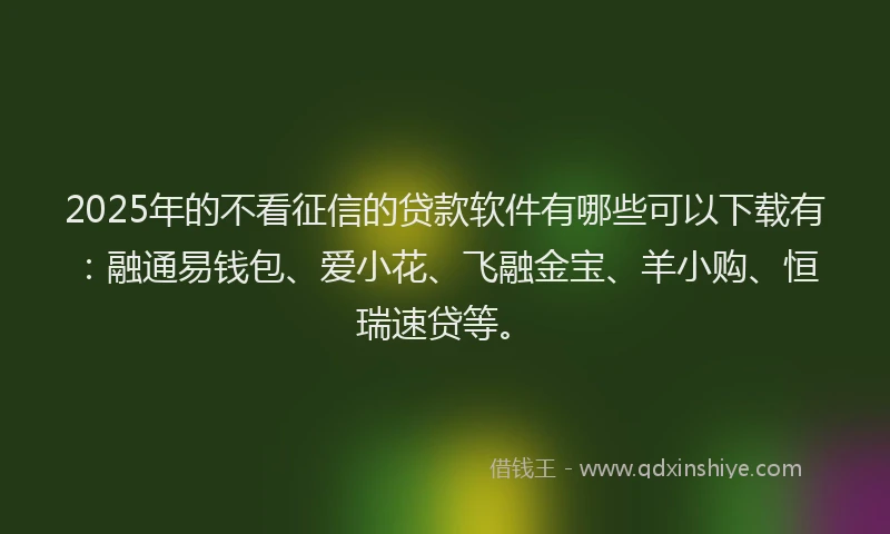 2025年的不看征信的贷款软件有哪些可以下载有：融通易钱包、爱小花、飞融金宝、羊小购、恒瑞速贷等。