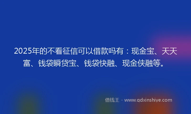 2025年的不看征信可以借款吗有：现金宝、天天富、钱袋瞬贷宝、钱袋快融、现金侠融等。