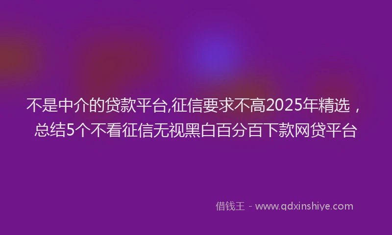 不是中介的贷款平台,征信要求不高2025年精选，总结5个不看征信无视黑白百分百下款网贷平台