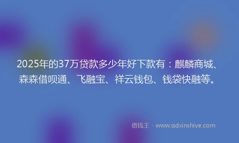 2025年的37万贷款多少年好下款有：麒麟商城、森森借呗通、飞融宝、祥云钱包、钱袋快融等。