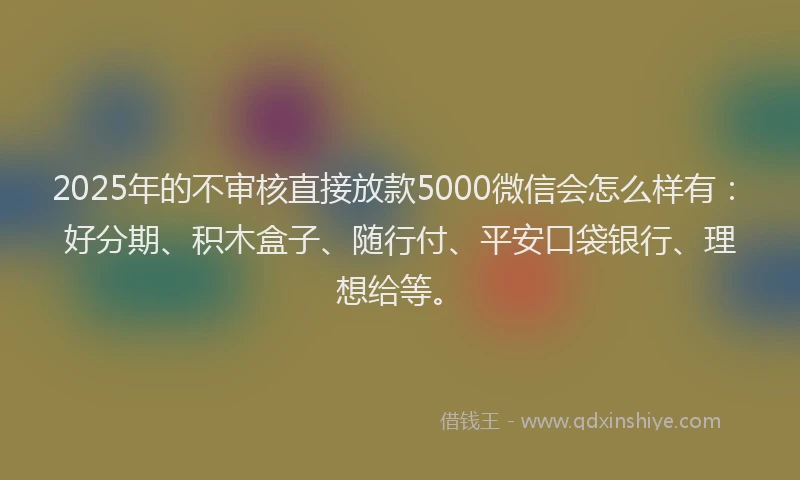 2025年的不审核直接放款5000微信会怎么样有：好分期、积木盒子、随行付、平安口袋银行、理想给等。