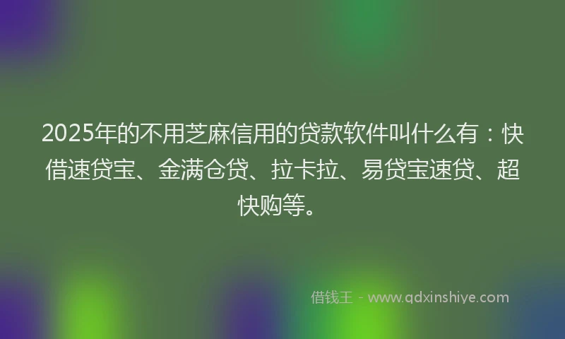 2025年的不用芝麻信用的贷款软件叫什么有：快借速贷宝、金满仓贷、拉卡拉、易贷宝速贷、超快购等。