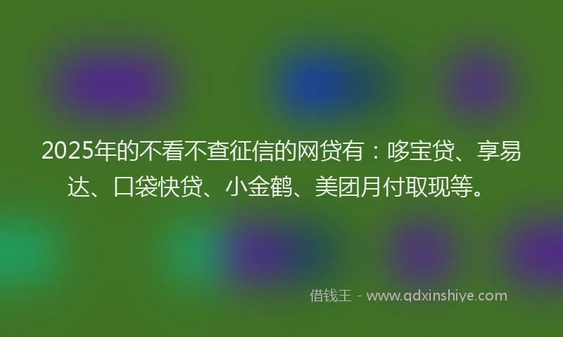2025年的不看不查征信的网贷有：哆宝贷、享易达、口袋快贷、小金鹤、美团月付取现等。