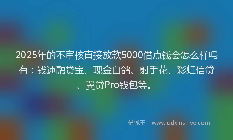 2025年的不审核直接放款5000借点钱会怎么样吗有：钱速融贷宝、现金白鸽、射手花、彩虹信贷、翼贷Pro钱包等。