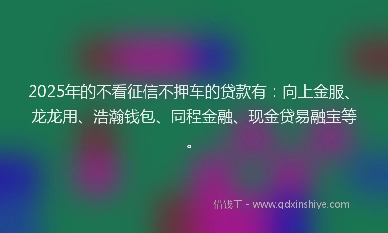 2025年的不看征信不押车的贷款有：向上金服、龙龙用、浩瀚钱包、同程金融、现金贷易融宝等。