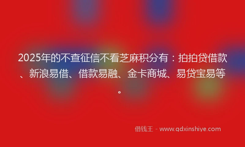 2025年的不查征信不看芝麻积分有：拍拍贷借款、新浪易借、借款易融、金卡商城、易贷宝易等。