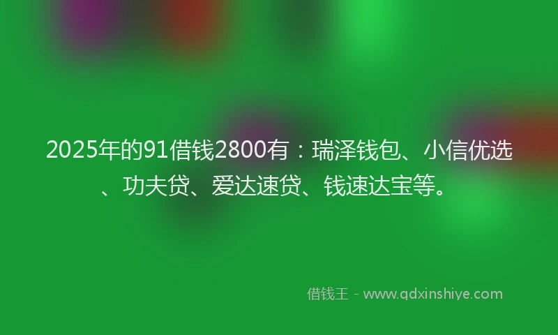2025年的91借钱2800有：瑞泽钱包、小信优选、功夫贷、爱达速贷、钱速达宝等。