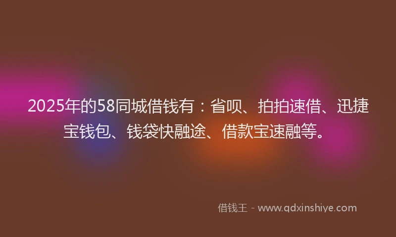 2025年的58同城借钱有：省呗、拍拍速借、迅捷宝钱包、钱袋快融途、借款宝速融等。