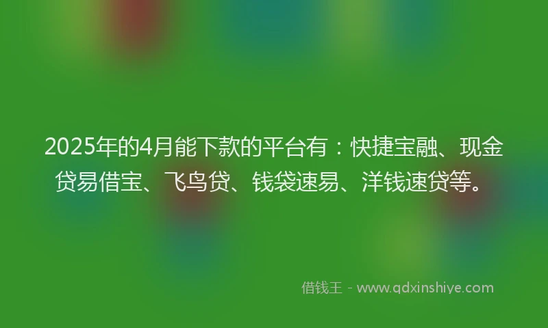 2025年的4月能下款的平台有：快捷宝融、现金贷易借宝、飞鸟贷、钱袋速易、洋钱速贷等。
