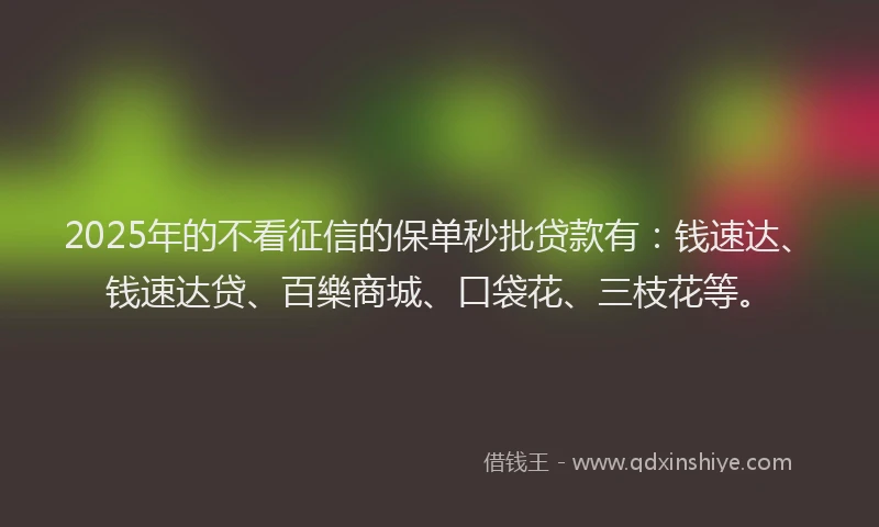 2025年的不看征信的保单秒批贷款有：钱速达、钱速达贷、百樂商城、口袋花、三枝花等。