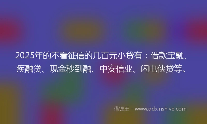 2025年的不看征信的几百元小贷有：借款宝融、疾融贷、现金秒到融、中安信业、闪电侠贷等。