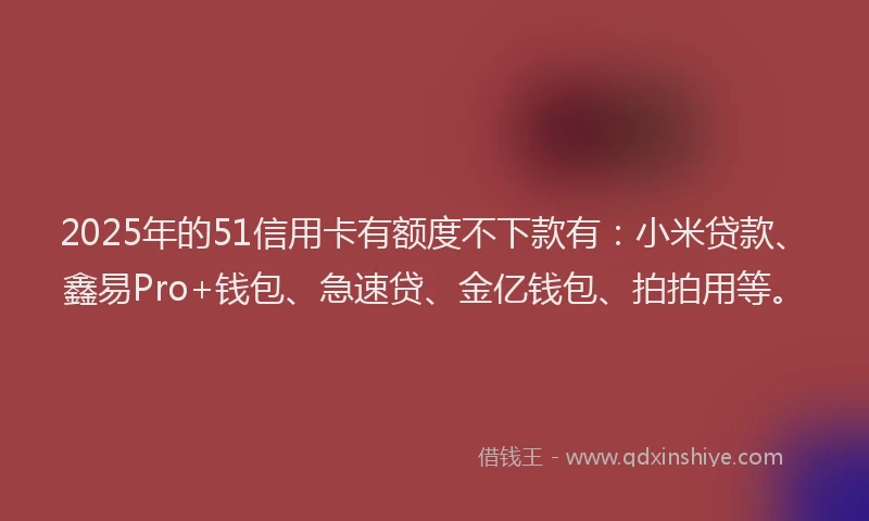2025年的51信用卡有额度不下款有：小米贷款、鑫易Pro+钱包、急速贷、金亿钱包、拍拍用等。