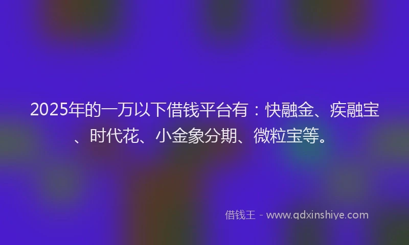 2025年的一万以下借钱平台有：快融金、疾融宝、时代花、小金象分期、微粒宝等。