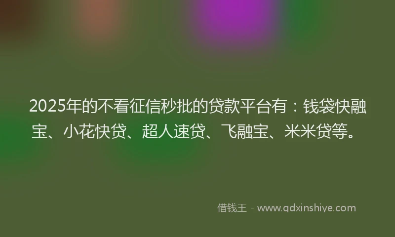 2025年的不看征信秒批的贷款平台有：钱袋快融宝、小花快贷、超人速贷、飞融宝、米米贷等。