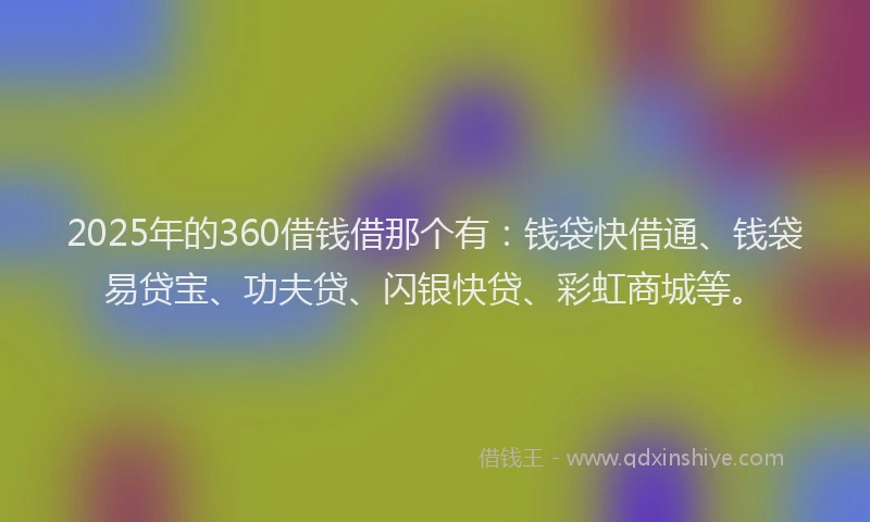 2025年的360借钱借那个有：钱袋快借通、钱袋易贷宝、功夫贷、闪银快贷、彩虹商城等。