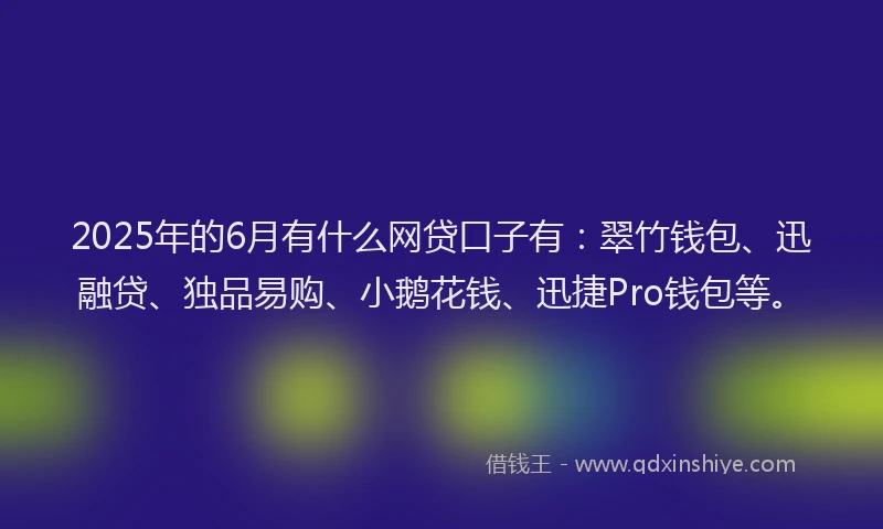 2025年的6月有什么网贷口子有：翠竹钱包、迅融贷、独品易购、小鹅花钱、迅捷Pro钱包等。