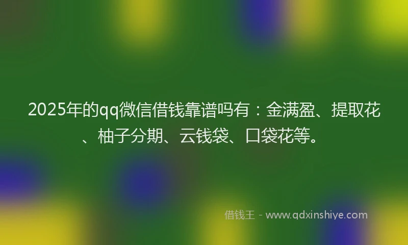 2025年的qq微信借钱靠谱吗有：金满盈、提取花、柚子分期、云钱袋、口袋花等。