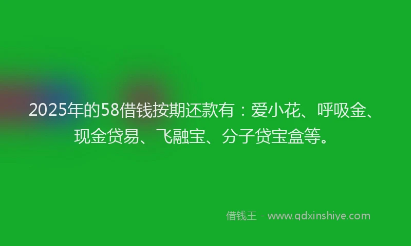 2025年的58借钱按期还款有：爱小花、呼吸金、现金贷易、飞融宝、分子贷宝盒等。