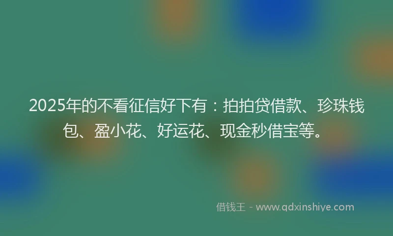 2025年的不看征信好下有：拍拍贷借款、珍珠钱包、盈小花、好运花、现金秒借宝等。