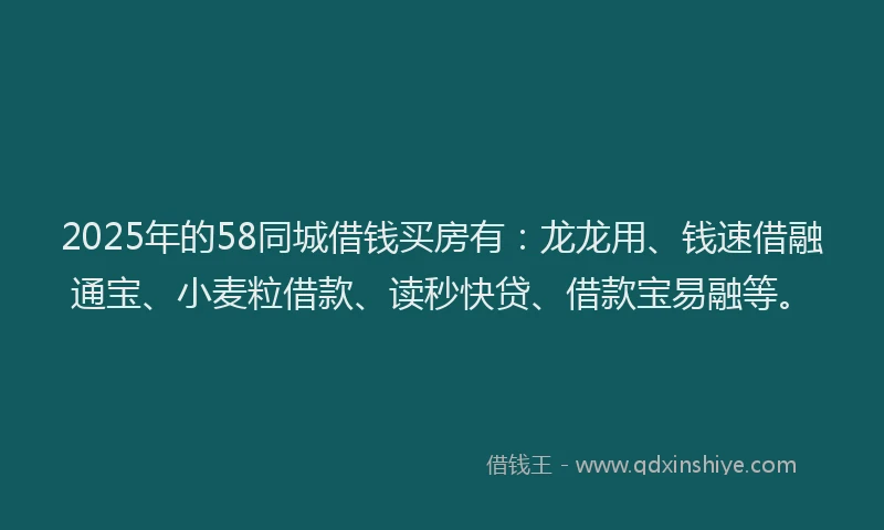 2025年的58同城借钱买房有：龙龙用、钱速借融通宝、小麦粒借款、读秒快贷、借款宝易融等。