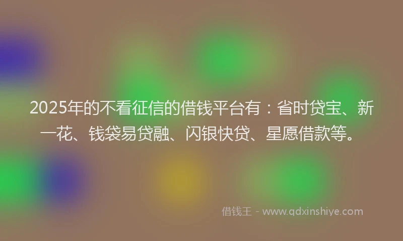 2025年的不看征信的借钱平台有：省时贷宝、新一花、钱袋易贷融、闪银快贷、星愿借款等。