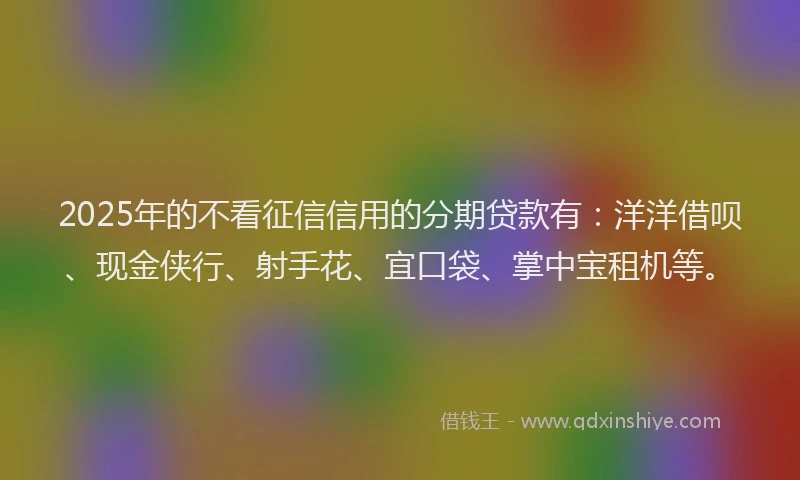 2025年的不看征信信用的分期贷款有：洋洋借呗、现金侠行、射手花、宜口袋、掌中宝租机等。