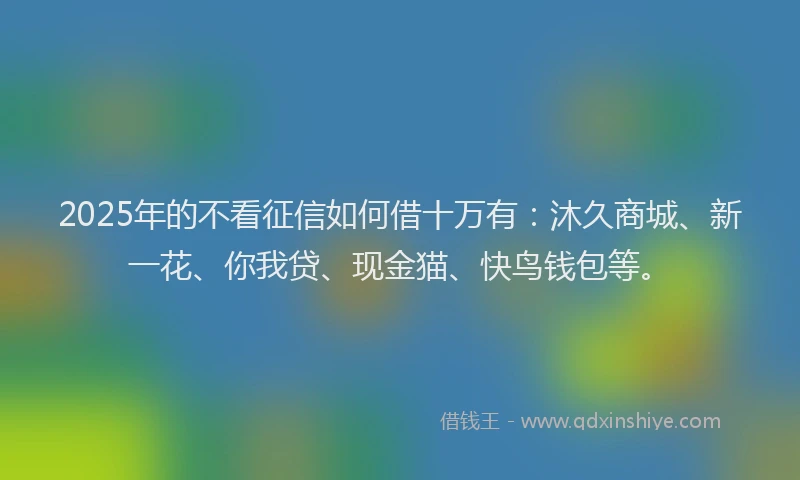 2025年的不看征信如何借十万有：沐久商城、新一花、你我贷、现金猫、快鸟钱包等。