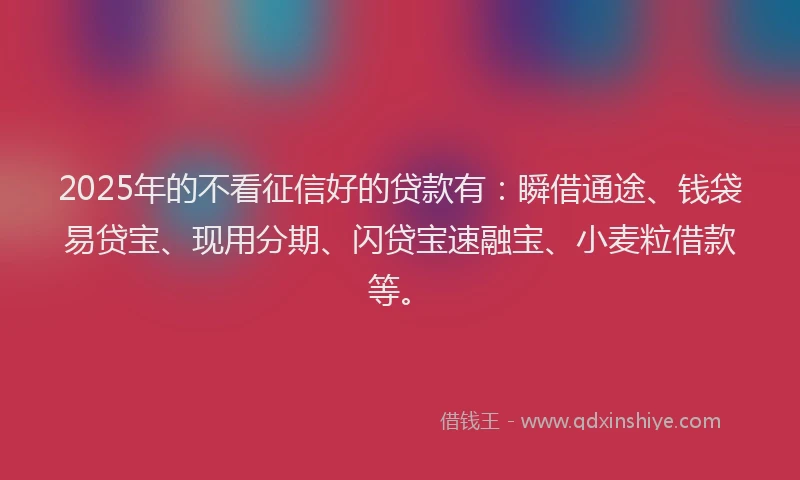 2025年的不看征信好的贷款有：瞬借通途、钱袋易贷宝、现用分期、闪贷宝速融宝、小麦粒借款等。