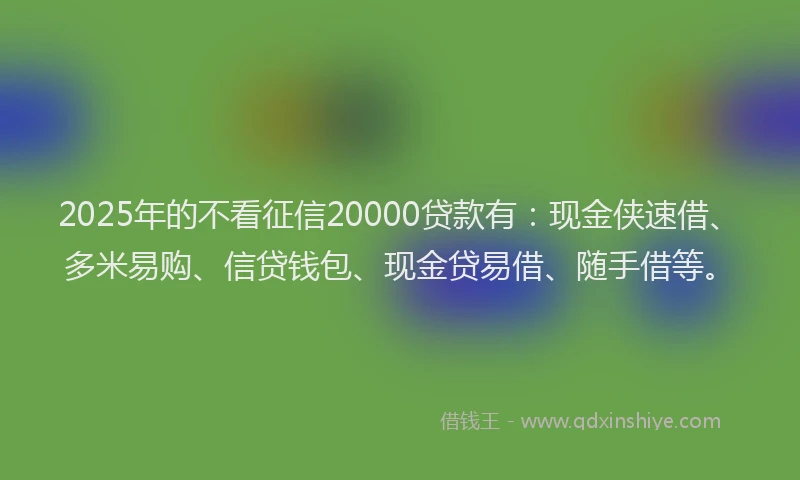 2025年的不看征信20000贷款有：现金侠速借、多米易购、信贷钱包、现金贷易借、随手借等。